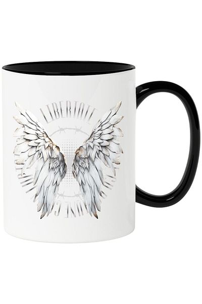 INOVATIX Personalized white mug, Freedom - Angel Wings, with Black Handle, INOVATIX®. 330ml