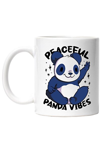 INOVATIX Cana alba personalizata, Mesaj In Engleza Peaceful Panda Vibes, Stele, Urs, INOVATIX®. 330ml