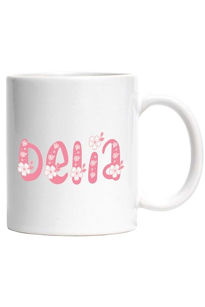 INOVATIX Personalized white mug, Name Delia, Flowers, Colorful, Pink, Cute, INOVATIX®. 330ml