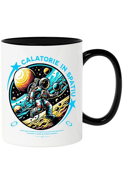 INOVATIX Personalized white mug, Astronaut - Space Travel, with Black Handle, INOVATIX®. 330ml