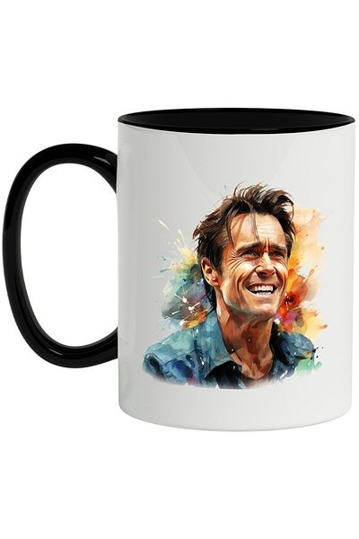 INOVATIX Personalized white mug, Jim Carrey, Actor, Comedian, Celebrity, with Black Handle, INOVATIX®. 330ml