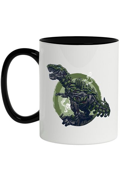 INOVATIX Personalized white mug, Dinosaur, Robot, SF, T-rex, with Black Handle, INOVATIX®. 330ml