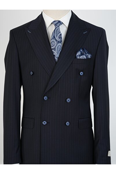 PAREZ Yünlü Kruvaze Takım Elbise Slim Fit İtalyan Stil Ceket Pantolon-XPRZCOM2842