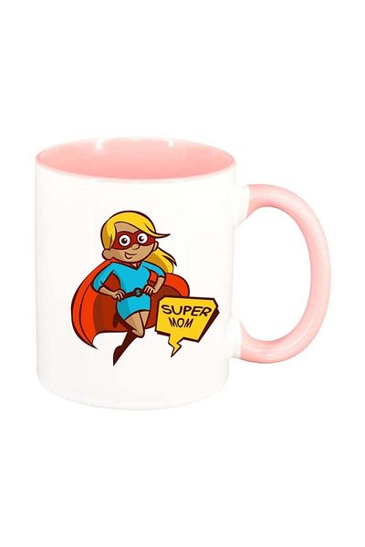 INOVATIX Personalized white mug, Super mom, pink interior, D972, INOVATIX®. 330ml