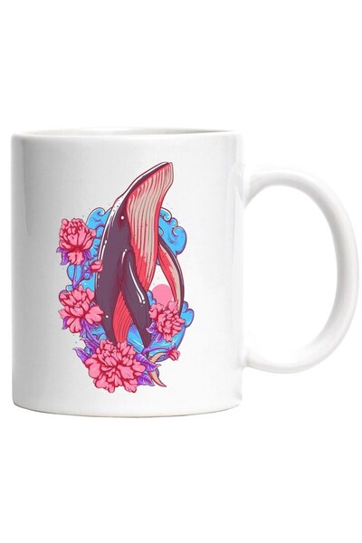 INOVATIX Cana alba personalizata, Balena, Flori, Val, Frunze, INOVATIX®. 330ml