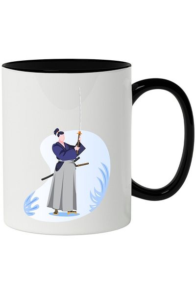 INOVATIX Personalized white mug, Samurai, Kendo, Sport, Katana, with Black Handle, INOVATIX®. 330ml