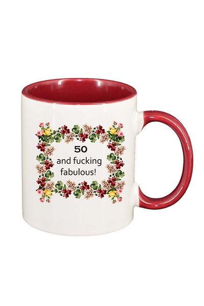 INOVATIX Personalized white mug, Flowers, I`m fabulous, red interior, D1060, INOVATIX®. 330ml