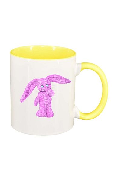 INOVATIX Personalized white mug, Pink Bunny, yellow interior, D999, INOVATIX®. 330ml