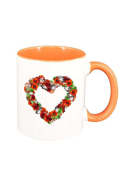 INOVATIX Personalized white mug, Flowers, Love, orange interior, D977, INOVATIX®. 330ml