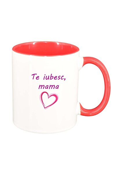 INOVATIX Cana alba personalizata, Te iubesc..., interior rosu-inchis, D1023, ...