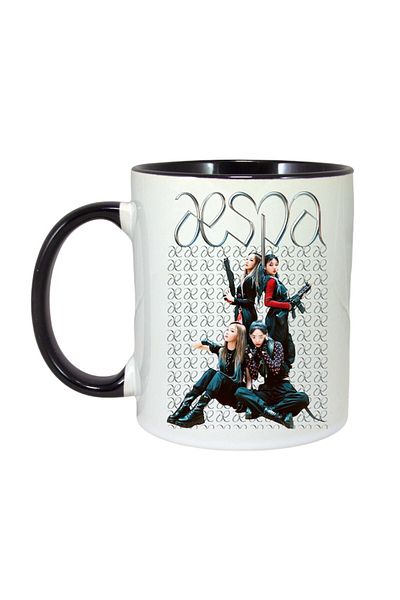 INOVATIX Personalized White Mug, Aespa Band, Black Handle and Interior, ®. 330ml