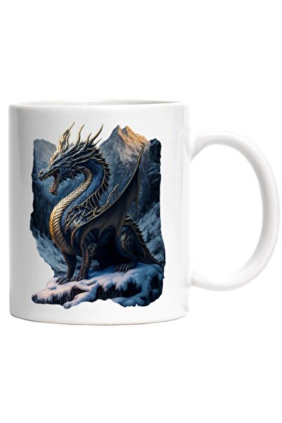 INOVATIX Персонализирана бяла чаша, Дракон, Планина, Зима, Сняг, Фантазия, Чу...