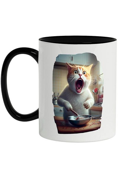 INOVATIX Personalized white mug, , Cooking, Kitchen, Pan, Animals, with Black Handle, INOVATIX®. 330ml