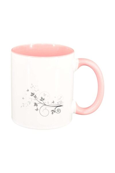 INOVATIX Personalized white mug, Floral pattern, pink interior, D280, INOVATI...