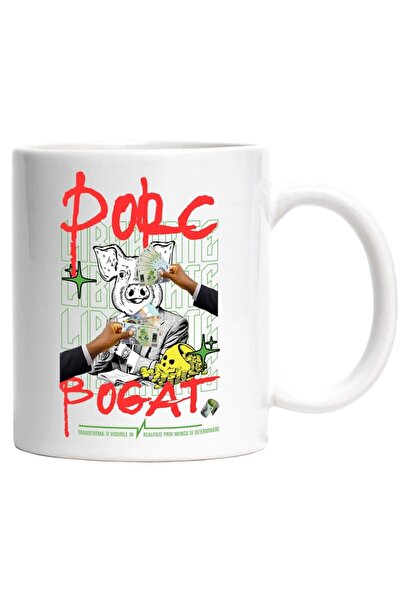 INOVATIX Cana alba personalizata, Porc Bogat - Libertate, Munca si Determinar...