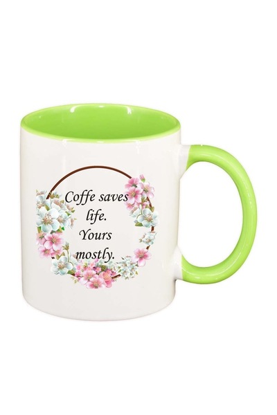 INOVATIX Εξατομικευμένη λευκή κούπα, Λουλούδια, Ο καφές σώζει ζωές, ανοιχτό π...