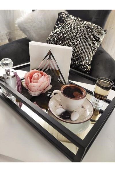 thorqart Tea Coffee Presentation Tray Decorative Mirrored Metal Tray the Milas 22cm X 30cm for 2 Persons