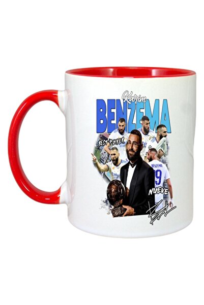 INOVATIX Персонализирана бяла чаша, автограф на Бензема, червена дръжка и инт...