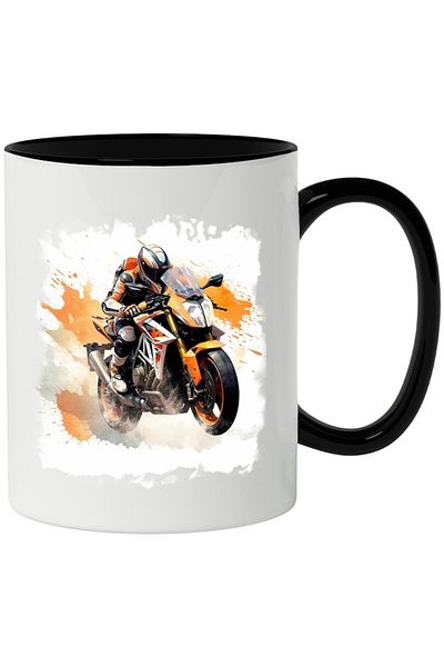 INOVATIX Personalized white mug, Motorcycle, Motocross, Helmet, Watercolor, with Black Handle, INOVATIX®. 330ml