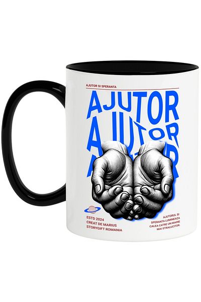 INOVATIX Personalized white mug, Help and Hope - Ask and it shall be given to you, with Black Handle, INOVATIX®. 330ml