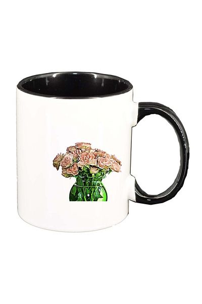 INOVATIX Personalized white mug, Flowers, black interior, D980, INOVATIX®. 330ml