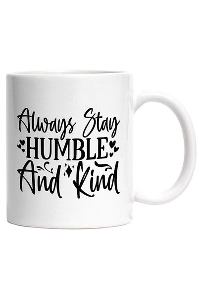 INOVATIX Personalized white mug, hearts and the phrase Always stay modest and kind - help, INOVATIX®. 330ml