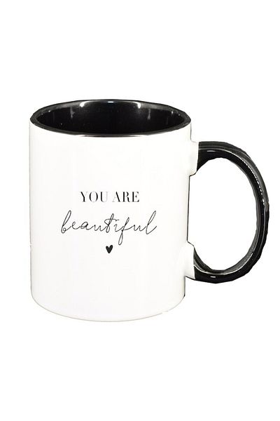 INOVATIX Personalized white mug, message You are beautiful, black interior, D1421, INOVATIX®. 330ml
