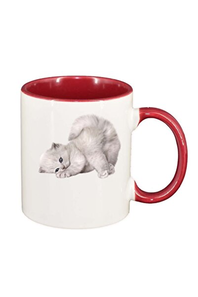 INOVATIX Cana alba personalizata, Cat, interior rosu, D423, INOVATIX®. 330ml