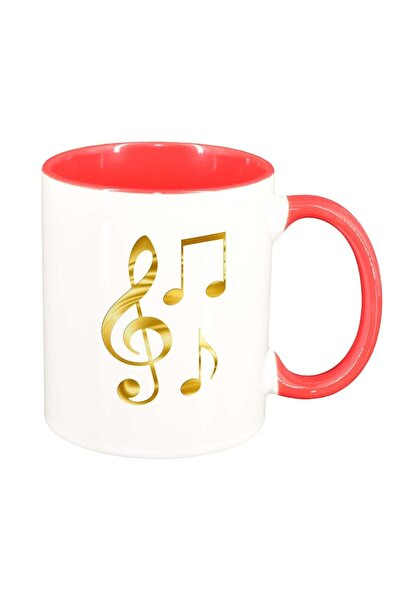 INOVATIX Персонализирана бяла чаша, Музикални ноти, тъмночервена вътрешност, ...