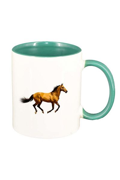 INOVATIX Personalized white mug, Horse, green interior, D197, INOVATIX®. 330ml