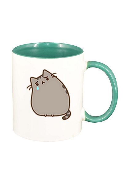 INOVATIX Personalized white mug, Emoji Cat, green interior, D1010, INOVATIX®. 330ml