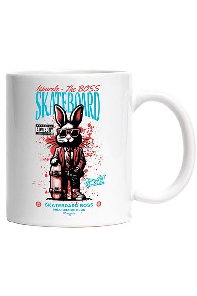 INOVATIX Personalized white mug, Rabbit - The Boss, Skateboard Millionaire Club, INOVATIX®. 330ml