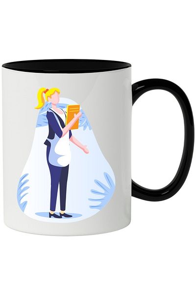 INOVATIX Personalized white mug, Waiter, Menu, Apron, with Black Handle, INOVATIX®. 330ml