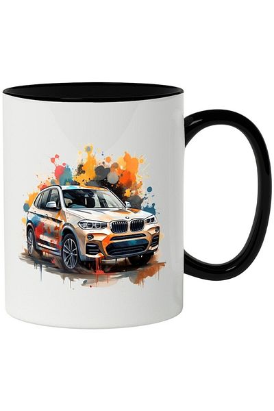 INOVATIX Personalized white mug, Car, Paint Splatter, Watercolor, BMW, with Black Handle, INOVATIX®. 330ml