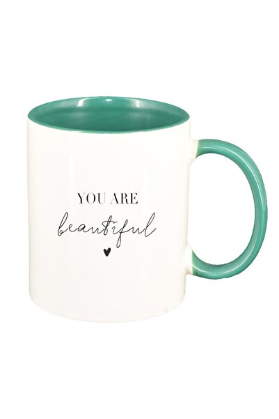 INOVATIX Εξατομικευμένη λευκή κούπα, μήνυμα Είσαι όμορφη, πράσινο εσωτερικό, ...