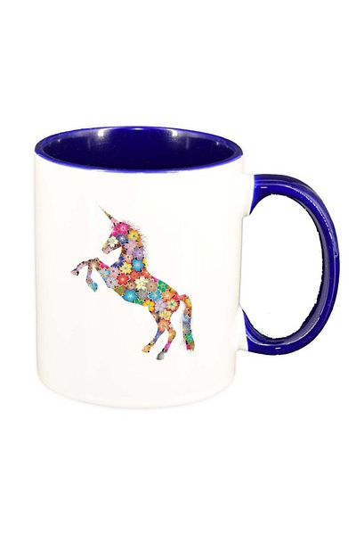 INOVATIX Cana alba personalizata, FLowery Unicorn, interior albastru inchis, D1004, INOVATIX®. 330ml