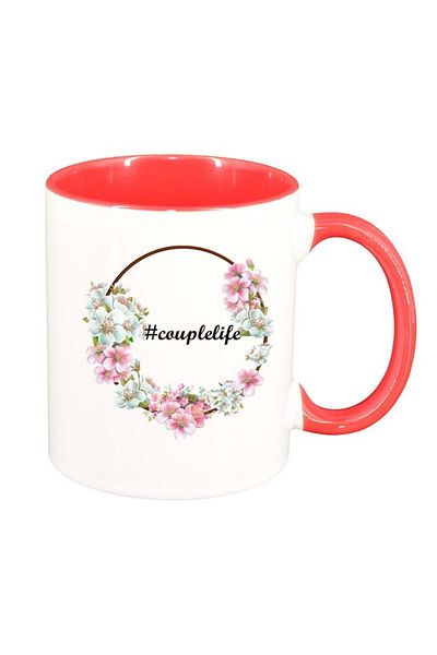 INOVATIX Personalized white mug, Flowers, #couplelife, dark red interior, D1043, INOVATIX®. 330ml