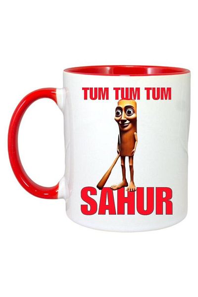 INOVATIX Personalized White Mug, Tum Tum Tum Sahur, Red Handle and Interior, ®. 330ml