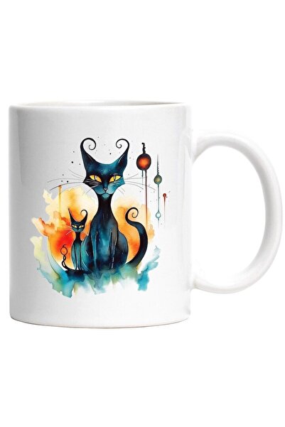 INOVATIX Cana alba personalizata, Pisici, Luna, Arta Abstracta, Globuri, Cerc...