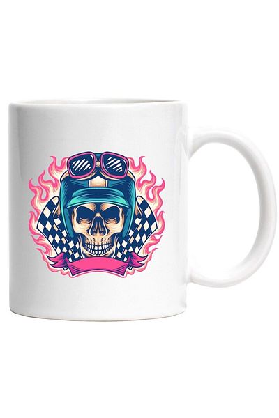 INOVATIX Personalized white mug, Skull, Glasses, Helmet, Flames, Racing, Ribbon, INOVATIX®. 330ml