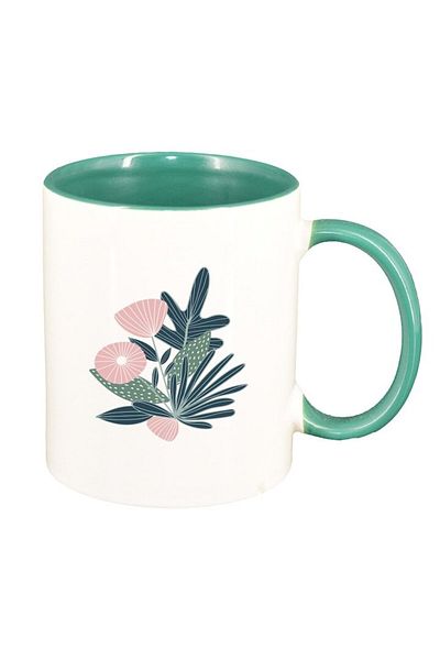 INOVATIX Personalized white mug, Flowers, green interior, D1461, INOVATIX®. 330ml