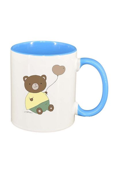 INOVATIX Personalized white mug, Drawn Bear with balloon, blue interior, D1002, INOVATIX®. 330ml