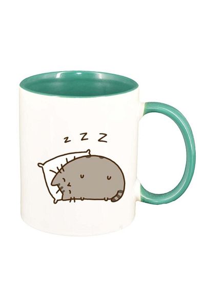 INOVATIX Personalized white mug, Emoji Cat, green interior, D1015, INOVATIX®. 330ml