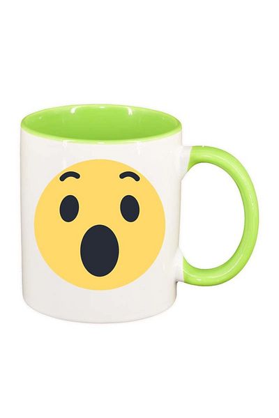 INOVATIX Cana alba personalizata, Emoji WOW, interior verde deschis, D28, INOVATIX®. 330ml
