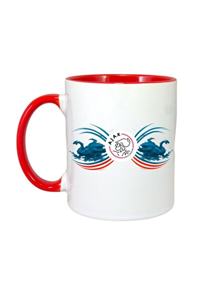 INOVATIX Персонализирана бяла чаша, Ajax Amsterdam, червена дръжка и вътрешно...