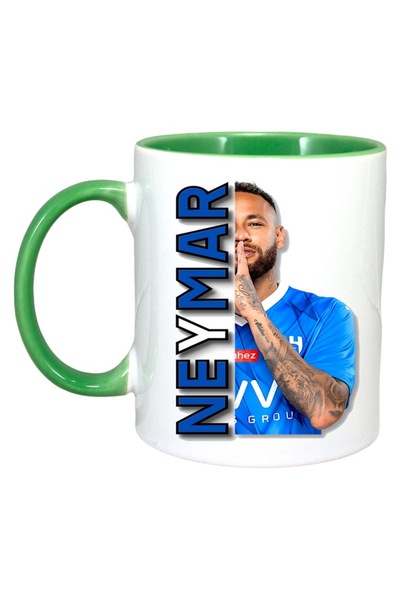 INOVATIX Cana Alba Personalizată, Neymar Silencio, Maner Cu Interior Verde, ®...