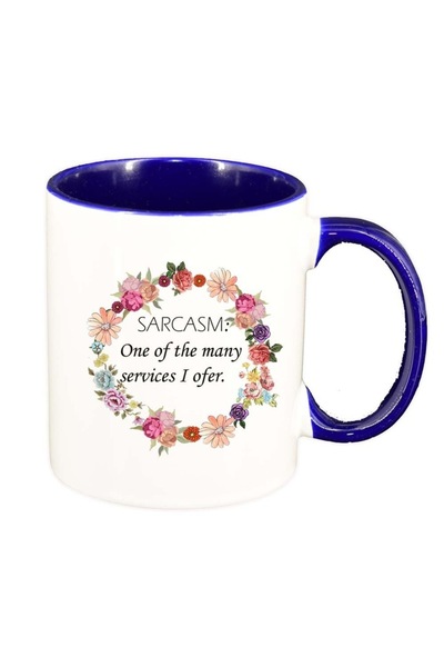 INOVATIX Cana alba personalizata, Flori, Sarcasm..., interior albastru inchis...