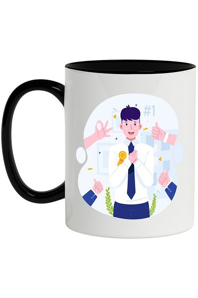 INOVATIX Personalized white mug, 1st Place, Ribbon, Award, Costume, with Black Handle, INOVATIX®. 330ml