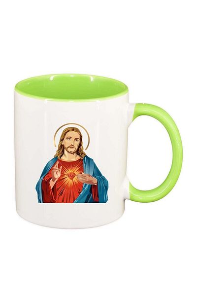 INOVATIX Personalized white mug, Jesus, light green interior, D371, INOVATIX®. 330ml