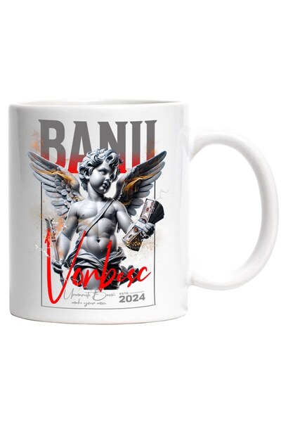 INOVATIX Cana alba personalizata, Banii Vorbesc - Ingerul cu un Teanc de Dola...